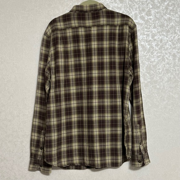 True Grit‎ Lightweight Shirt Plaid Long Sleeve Button Up Brown & Tan Knit Sz M - Picture 2 of 5